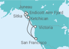 Reiseroute der Kreuzfahrt  Inside Passage (Roundtrip San Francisco) - Princess Cruises