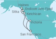 Reiseroute der Kreuzfahrt  Inside Passage (Roundtrip San Francisco) - Princess Cruises