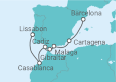 Reiseroute der Kreuzfahrt  Spanien, Gibraltar, Marokko, Portugal - WindStar Cruises