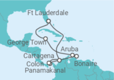 Reiseroute der Kreuzfahrt  Kolumbien, Panama, Aruba, Kaimaninseln - Celebrity Cruises
