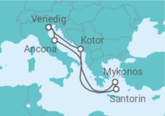 Reiseroute der Kreuzfahrt  Italien, Montenegro, Griechenland - MSC Cruises