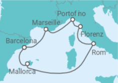 Reiseroute der Kreuzfahrt  Spanien, Frankreich, Italien - Celebrity Cruises