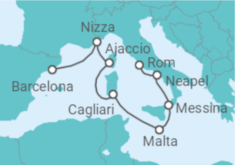 Reiseroute der Kreuzfahrt  Italien, Malta, Frankreich - Celebrity Cruises