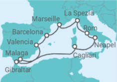 Reiseroute der Kreuzfahrt  Spanien, Gibraltar, Italien, Frankreich - Celebrity Cruises