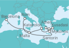 Reiseroute der Kreuzfahrt  Griechenland, Türkei, Malta - Celebrity Cruises