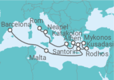 Reiseroute der Kreuzfahrt  Italien, Griechenland, Türkei, Malta - Celebrity Cruises