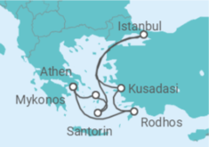 Reiseroute der Kreuzfahrt  Israel, Ägypten, Türkei - Celebrity Cruises