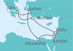 Reiseroute der Kreuzfahrt  Griechenland, Israel, Ägypten, Türkei - Celebrity Cruises