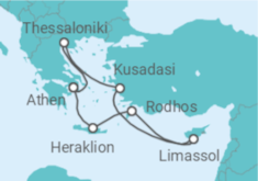 Reiseroute der Kreuzfahrt  Frühling in Griechenland & Zypern und Athen  - Celebrity Cruises