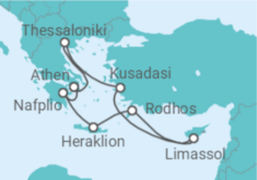 Reiseroute der Kreuzfahrt  Griechenland, Zypern, Türkei - Celebrity Cruises