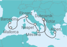 Reiseroute der Kreuzfahrt  Montenegro, Kroatien, Italien, Spanien - Celebrity Cruises