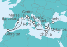 Reiseroute der Kreuzfahrt  Mediterranean with Greek Isles, France & Turkey - Princess Cruises