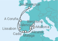 Reiseroute der Kreuzfahrt  Spanien, Portugal - MSC Cruises