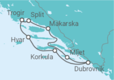 Reiseroute der Kreuzfahrt  Trogir • Split • Makarska • Dubrovnik • Hvar • Trogir + Ausflugspaket + Ausflugspaket + Ausflugspaket + Ausflugspaket + Ausflugspaket - Nicko Cruises