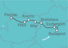 Reiseroute der Kreuzfahrt  Passau • Esztergom • Budapest • Wien • Passau - Nicko Cruises