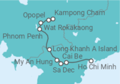 Reiseroute der Kreuzfahrt  Siem Reap • Angkor Wat • Phnom Penh • Ho-Chi-Minh-Stadt (Saigon) - Nicko Cruises