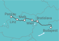 Reiseroute der Kreuzfahrt  Passau • Budapest • Wien •  Melk • Passau - Nicko Cruises
