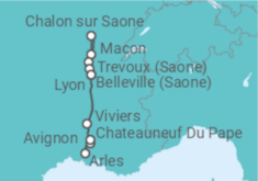 Reiseroute der Kreuzfahrt  Lyon • Chalon • Arles • Lyon + Ausflugspaket + Ausflugspaket + Ausflugspaket + Ausflugspaket + Ausflugspaket + Ausflugspaket + Ausflugspaket - Nicko Cruises