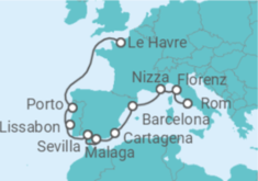 Reiseroute der Kreuzfahrt  Italien, Frankreich, Spanien, Portugal - NCL Norwegian Cruise Line