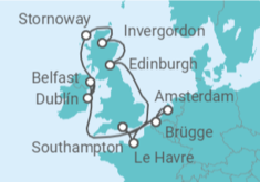 Reiseroute der Kreuzfahrt  Vereinigtes Königreich, Irland, Niederlande, Belgien, Frankreich - NCL Norwegian Cruise Line