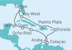 Reiseroute der Kreuzfahrt  USA, Britische Jungferninseln, Aruba, Curaçao, Jamaika, Kaimaninseln - NCL Norwegian Cruise Line