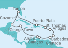 Reiseroute der Kreuzfahrt  Mexiko, Kaimaninseln, Aruba, Curaçao, Barbados, Antigua Und Barbuda, Amerikanische Jungferninseln - NCL Norwegian Cruise Line