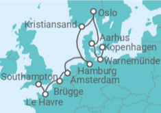 Reiseroute der Kreuzfahrt  Von Kopenhagen (Dänemark) nach Southampton (England) - NCL Norwegian Cruise Line