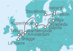 Reiseroute der Kreuzfahrt  Von Le Havre (Frankreich) nach Stockholm (Schweden) - NCL Norwegian Cruise Line