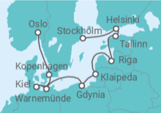 Reiseroute der Kreuzfahrt  Finnland, Estland, Lettland, Litauen, Polen, Deutschland, Dänemark - NCL Norwegian Cruise Line