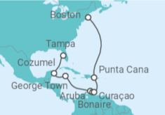 Reiseroute der Kreuzfahrt  Mexiko, Kaimaninseln, Aruba, Curaçao - NCL Norwegian Cruise Line