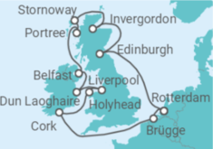 Reiseroute der Kreuzfahrt  Vereinigtes Königreich, Irland, Belgien - Holland America Line