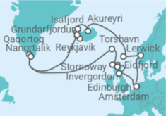 Reiseroute der Kreuzfahrt  Vereinigtes Königreich, Island - Holland America Line