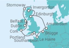 Reiseroute der Kreuzfahrt  Frankreich, Belgien, Niederlande, Vereinigtes Königreich, Irland - NCL Norwegian Cruise Line