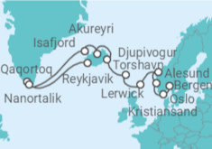 Reiseroute der Kreuzfahrt  Von Reykjavik (Island) nach Oslo (Norwegen) - NCL Norwegian Cruise Line