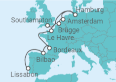 Reiseroute der Kreuzfahrt  Deutschland, Niederlande, Belgien, Frankreich, Spanien - NCL Norwegian Cruise Line