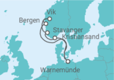 Reiseroute der Kreuzfahrt  Norwegen ab Warnemünde - AIDA