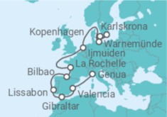 Reiseroute der Kreuzfahrt  Deutschland, Niederlande, Spanien, Portugal, Gibraltar - MSC Cruises