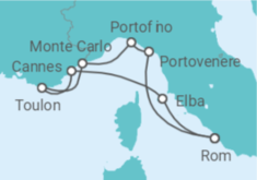 Reiseroute der Kreuzfahrt  Frankreich, Monaco, Italien - WindStar Cruises