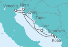 Reiseroute der Kreuzfahrt  Kroatien, Montenegro - WindStar Cruises