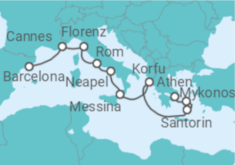 Reiseroute der Kreuzfahrt  Frankreich, Italien, Griechenland - NCL Norwegian Cruise Line