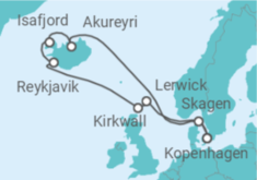 Reiseroute der Kreuzfahrt  Extended Journey of Scottish Isles, Danish Cities, and Icelandic Fjords - Explora Journeys
