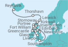 Reiseroute der Kreuzfahrt  An Extended Exploration from Scotland to Iceland - Explora Journeys