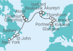 Reiseroute der Kreuzfahrt  An Extended Journey to Scotland, Greenland and the New World - Explora Journeys