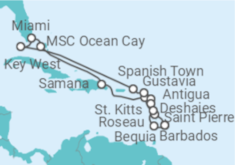 Reiseroute der Kreuzfahrt  An Extended Journey of Caribbean Rhythm & Creole Soul - Explora Journeys