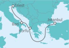 Reiseroute der Kreuzfahrt  Griechenland, Italien - MSC Cruises