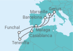 Reiseroute der Kreuzfahrt  Marokko, Spanien, Portugal, Frankreich, Italien Alles Inklusive - MSC Cruises