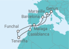 Reiseroute der Kreuzfahrt  Spanien, Marokko, Portugal, Frankreich - MSC Cruises