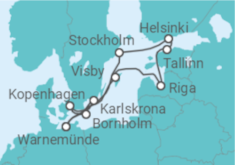 Reiseroute der Kreuzfahrt  Dänemark, Schweden, Lettland, Estland, Finnland - MSC Cruises
