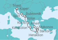 Reiseroute der Kreuzfahrt  Von Athen (Piräus) nach Triest (Italien) - NCL Norwegian Cruise Line