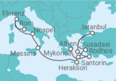 Reiseroute der Kreuzfahrt  Von Civitavecchia (Rom) nach Athen (Piräus) - NCL Norwegian Cruise Line